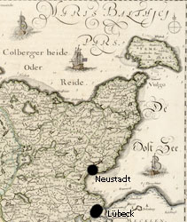Quelle: Ausschnitt aus "Karte von Holstein" 1:380 000, Kupferstich, Mejer um 1649